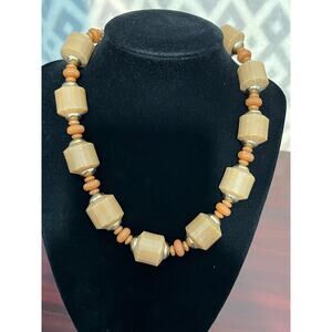 VTG MCM Chunky Faceted Lucite Bead Necklace Hong Kong Butterscotch Caramel Tan